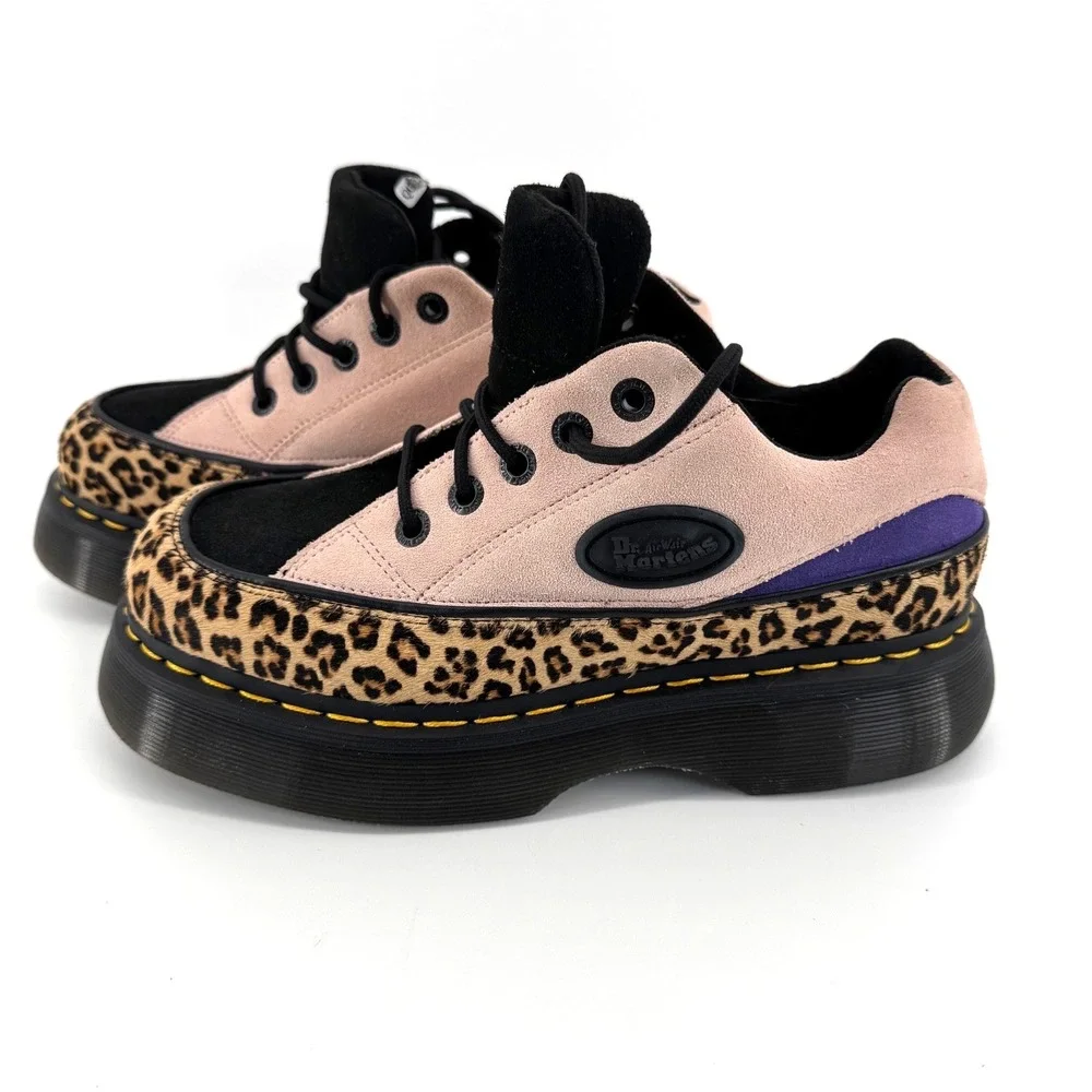 Dr. Martens Buzz 5-Eye Leopard Suede Platform Shoes Womens Sz 9 Pink/Brown Black